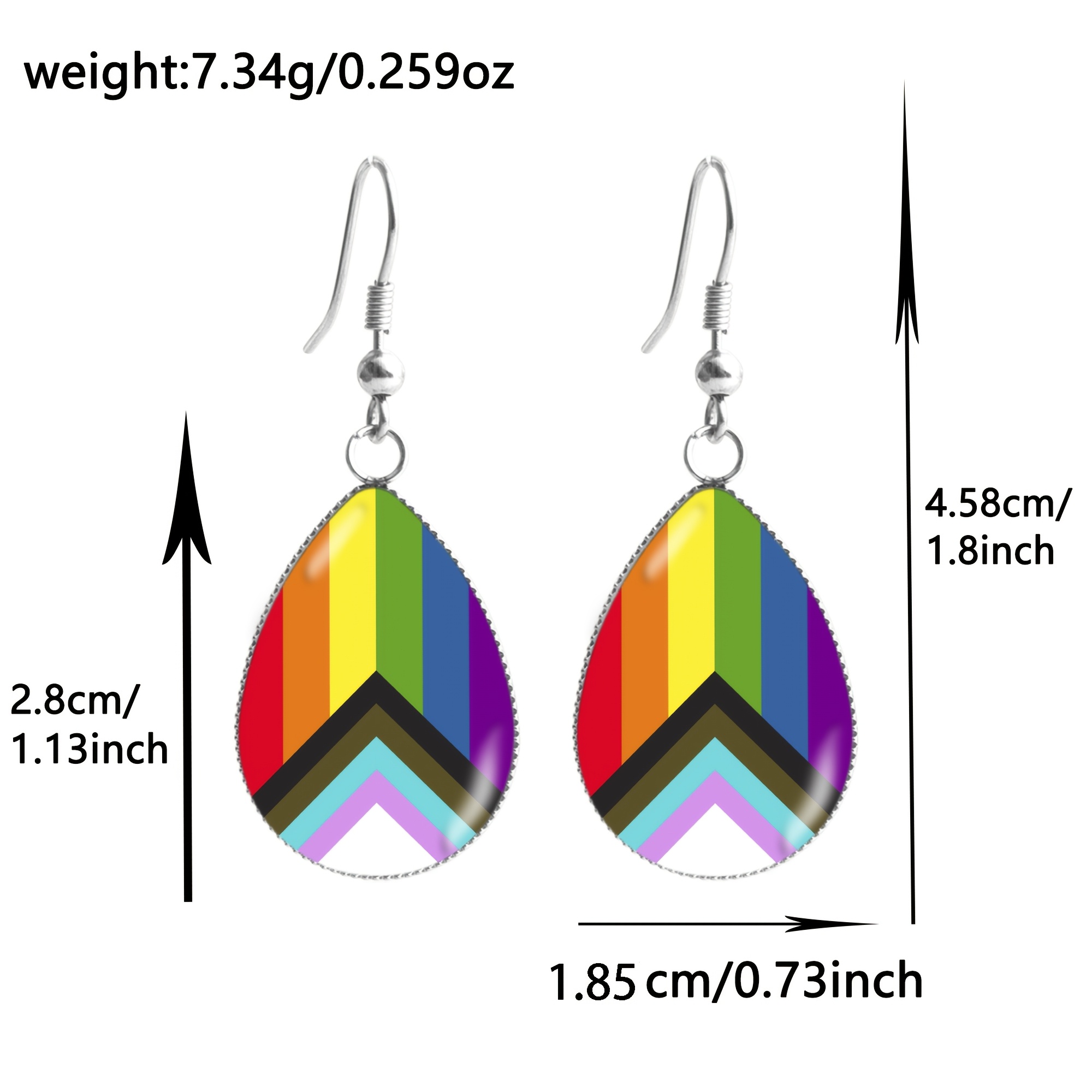 Colorful Patchwork Teardrop Earrings with Convex Glass
